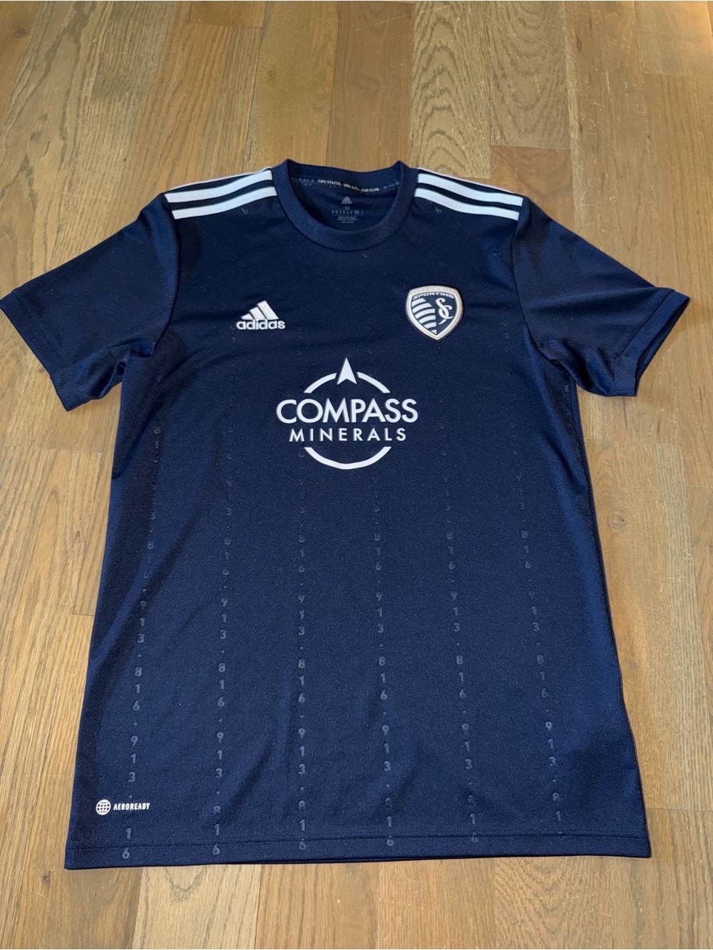 adidas Men’s Navy Short-Sleeve Soccer Jersey with Compass Minerals Crest